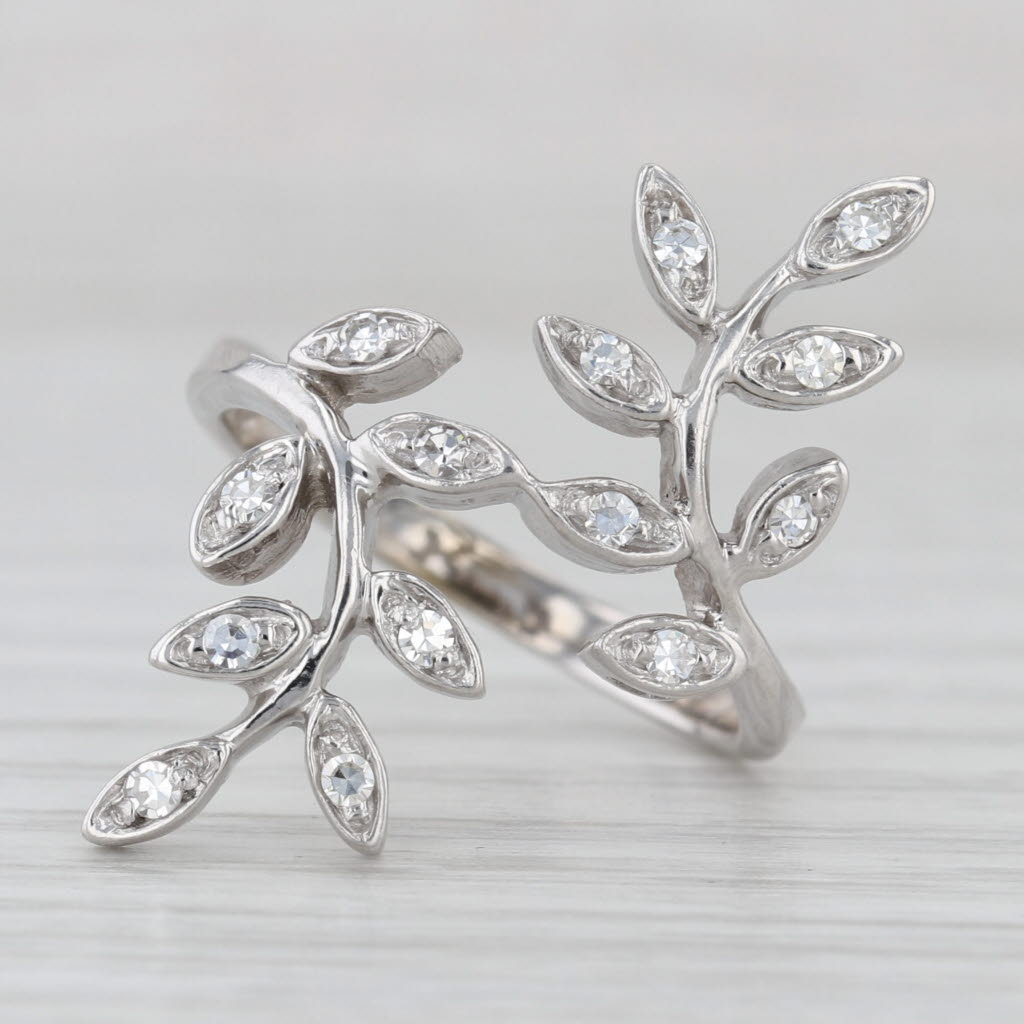 0.20ctw Vine Work Flower Bypass Ring 14k Yellow Gold Size 6.25 Floral Cocktail