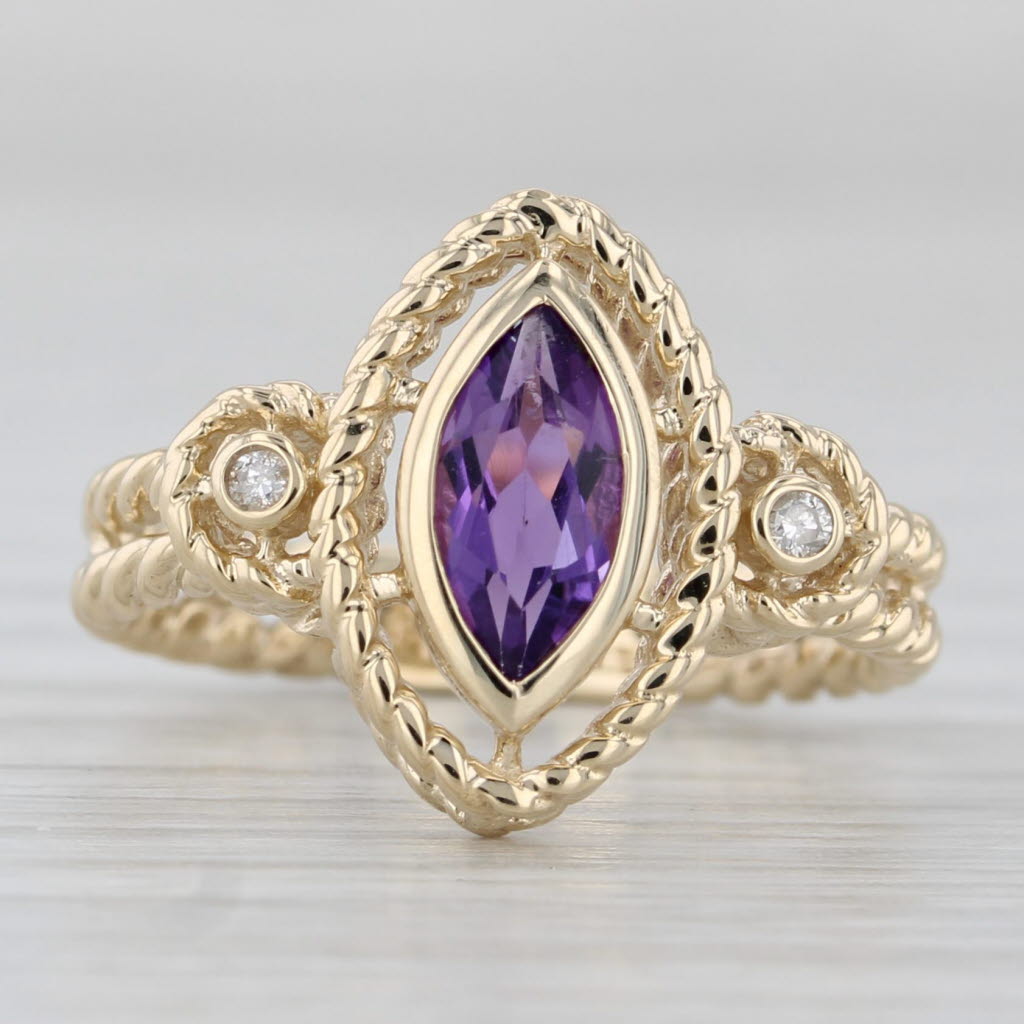 Gray 0.67ctw Marquise Amethyst Diamond Ring 10k Yellow Gold Size 5