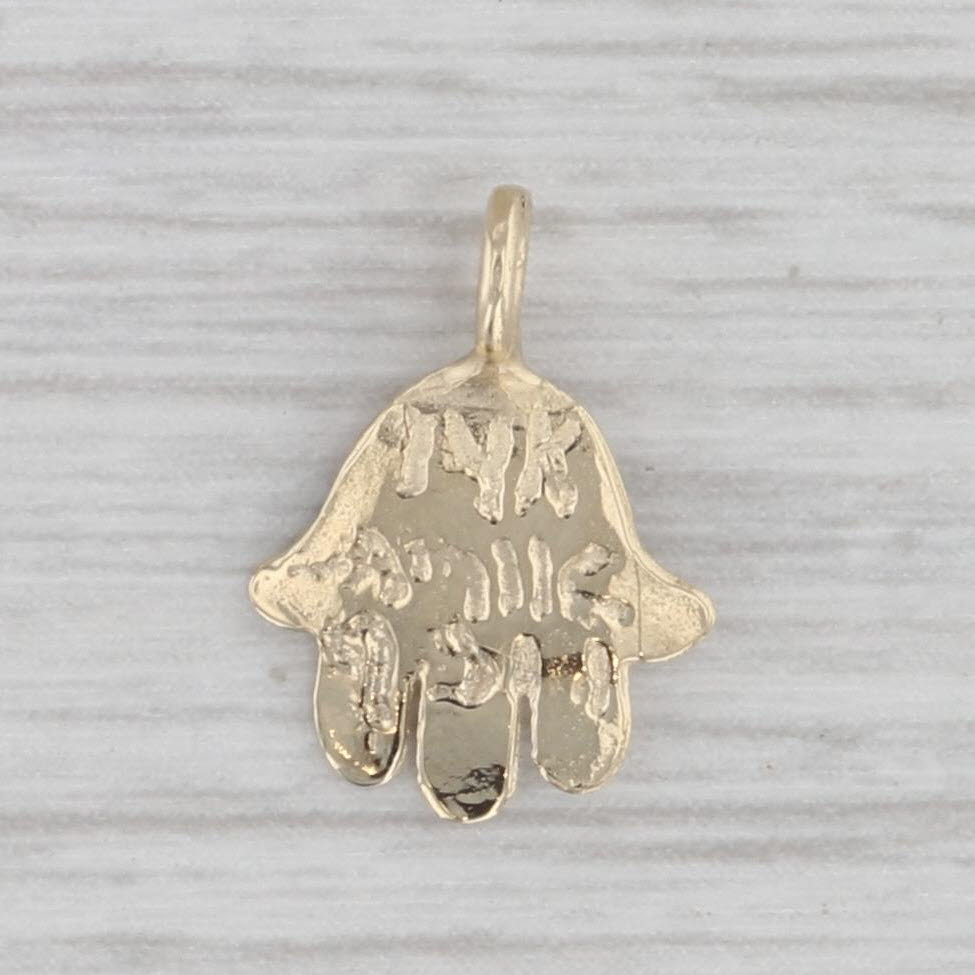 Gray Small Hamsa Hand Charm Pendant 14k Yellow Gold Lab Created Opal