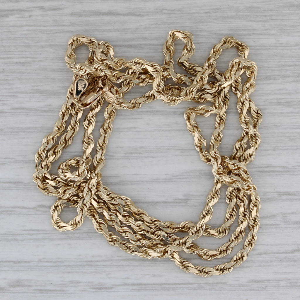 Dark Gray New Rope Chain Necklace 10k Yellow Gold 30" 3mm