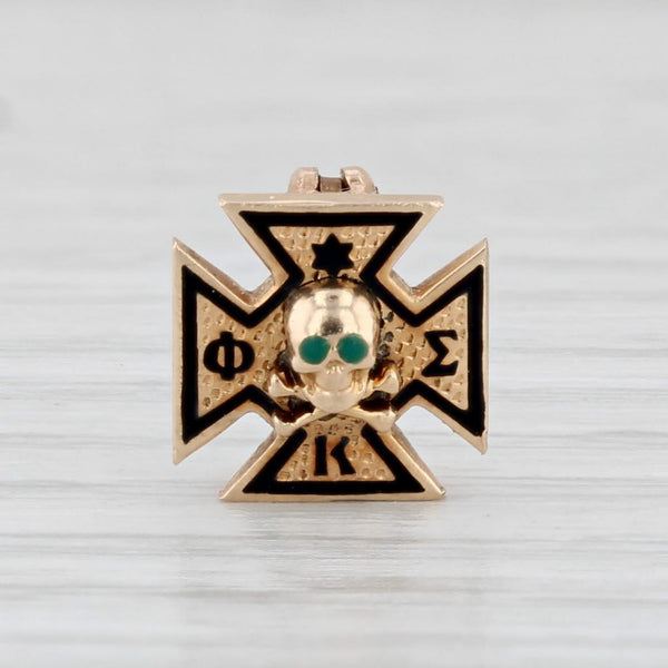 Antique Mini Sigma Phi Kappa Skull Cross Pin 10k Gold Greek Fraternity Badge