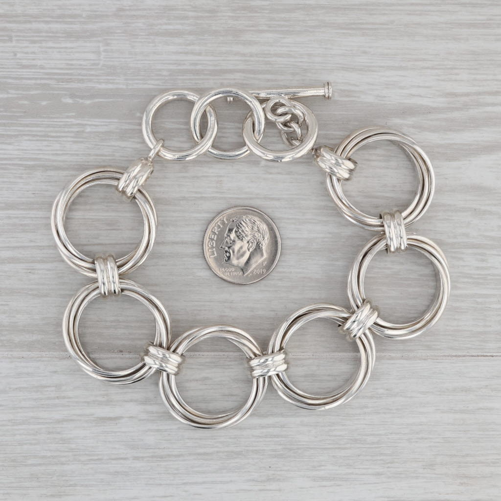Silpada Woven Circle Link Statement Bracelet Sterling Silver 8.5" Retired B1235