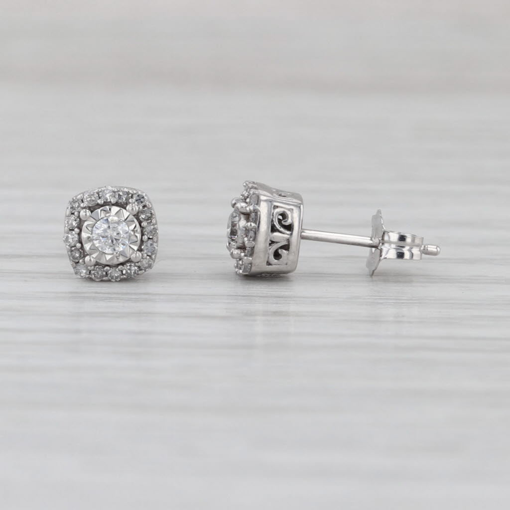0.20ctw Diamond Halo Stud Earrings 10k White Gold Round Studs