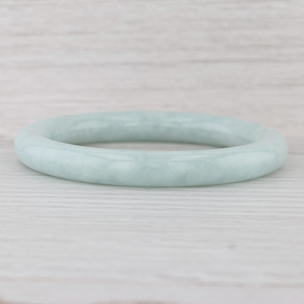 Green Jadeite Jade Bangle Bracelet 7.75” 9.8mm Stackable Statement
