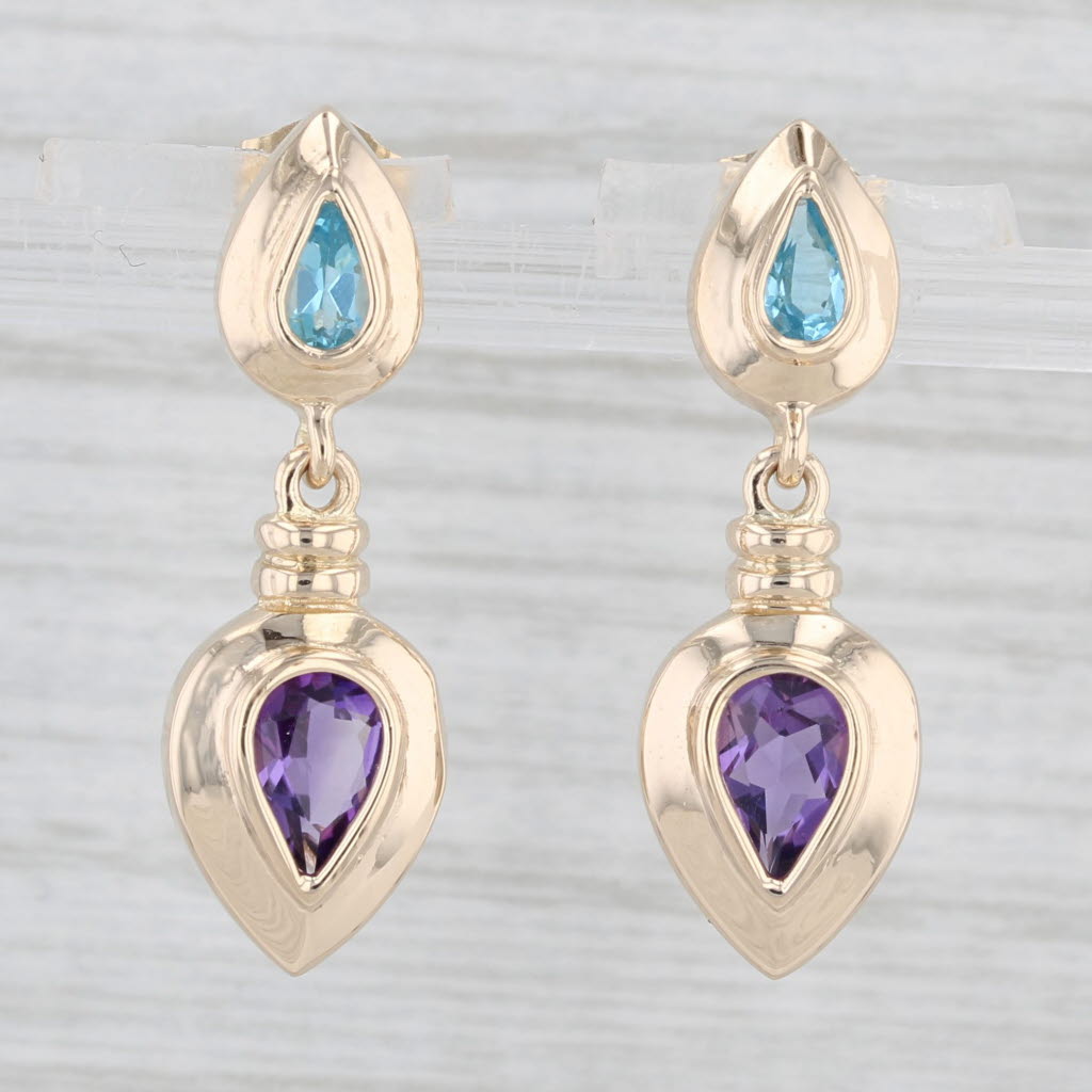 Light Gray 2.10ctw Amethyst Topaz Teardrop Earrings 14k Yellow Gold Pierced Drops