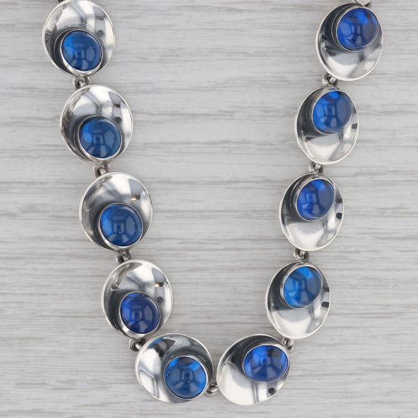 Blue Glass Necklace 15" Choker Vintage Sterling Silver Niels Erik From Denmark