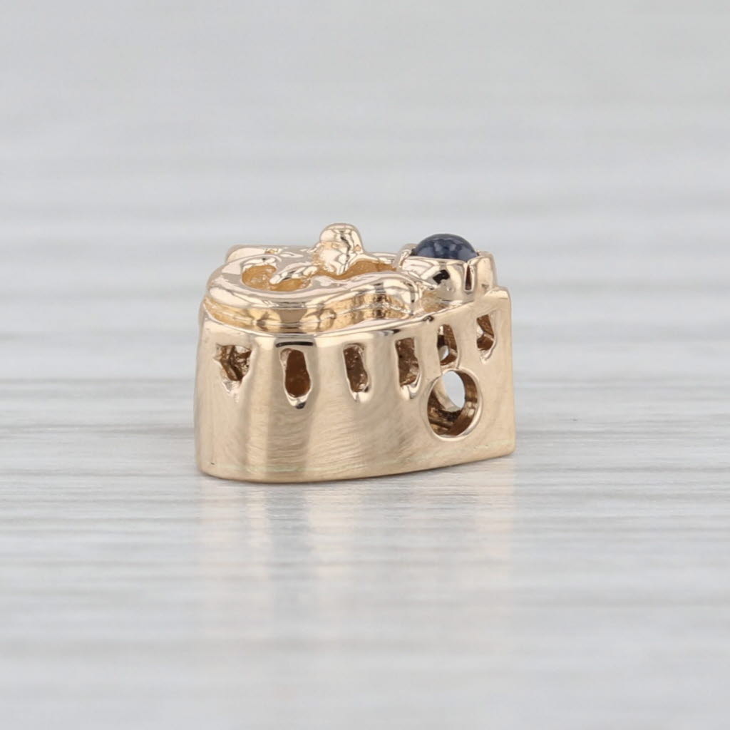 Vintage Sapphire Heart Slide Bracelet Charm 14k Yellow Gold Archer Hallmark