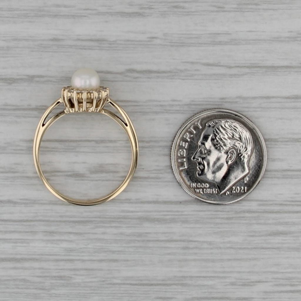 Cultured Pearl Diamond Halo Ring 14k Yellow Gold Size 6.5