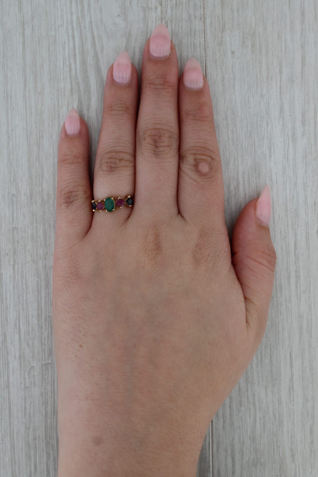 1.26ctw Emerald Ruby Sapphire Ring 14k Yellow Gold Size 6
