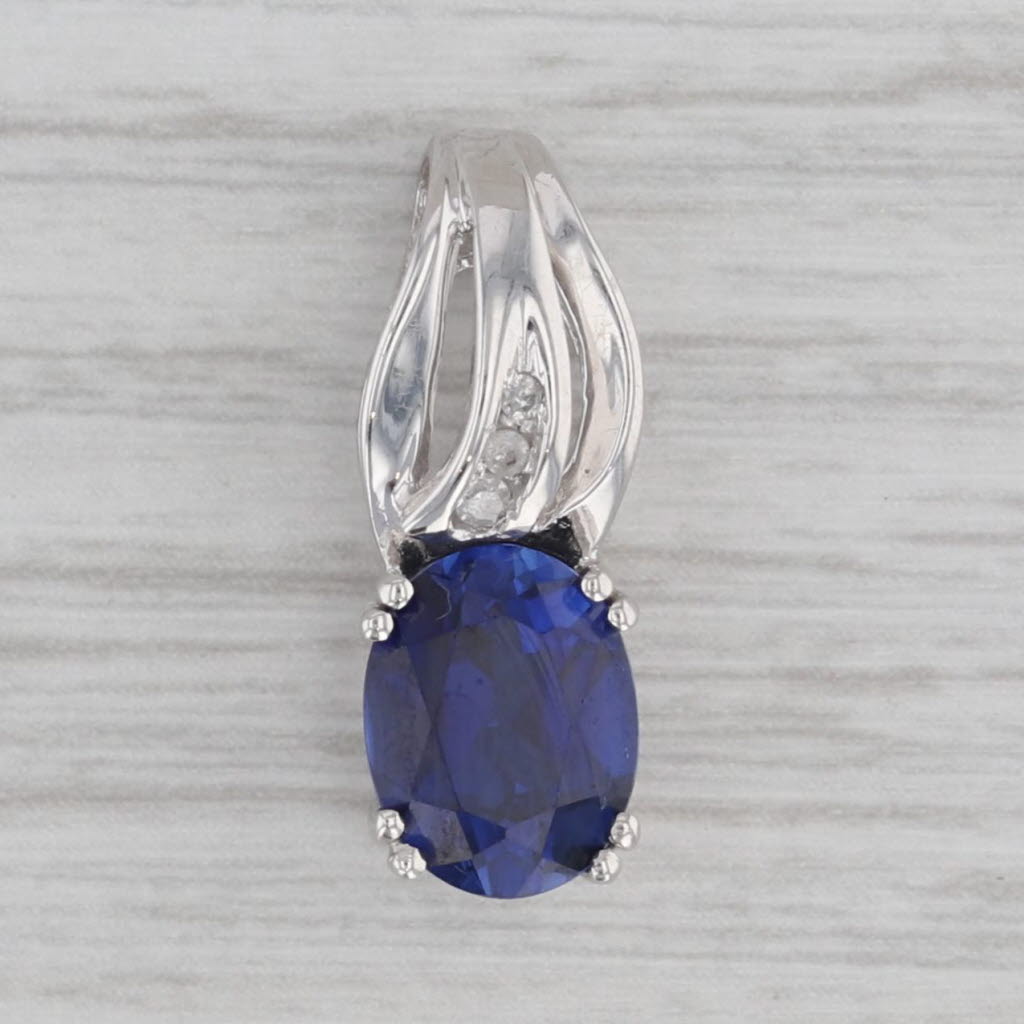 Gray 2.32ctw Lab Created Blue Sapphire Diamond Pendant 10k White Gold