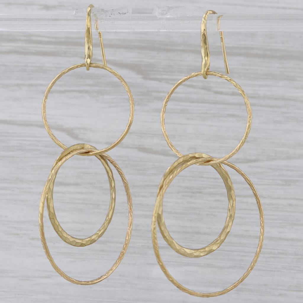 Gray Tiffany Hammered Linked Circles Dangle Earrings Pouch 18k Yellow Gold Hook Posts