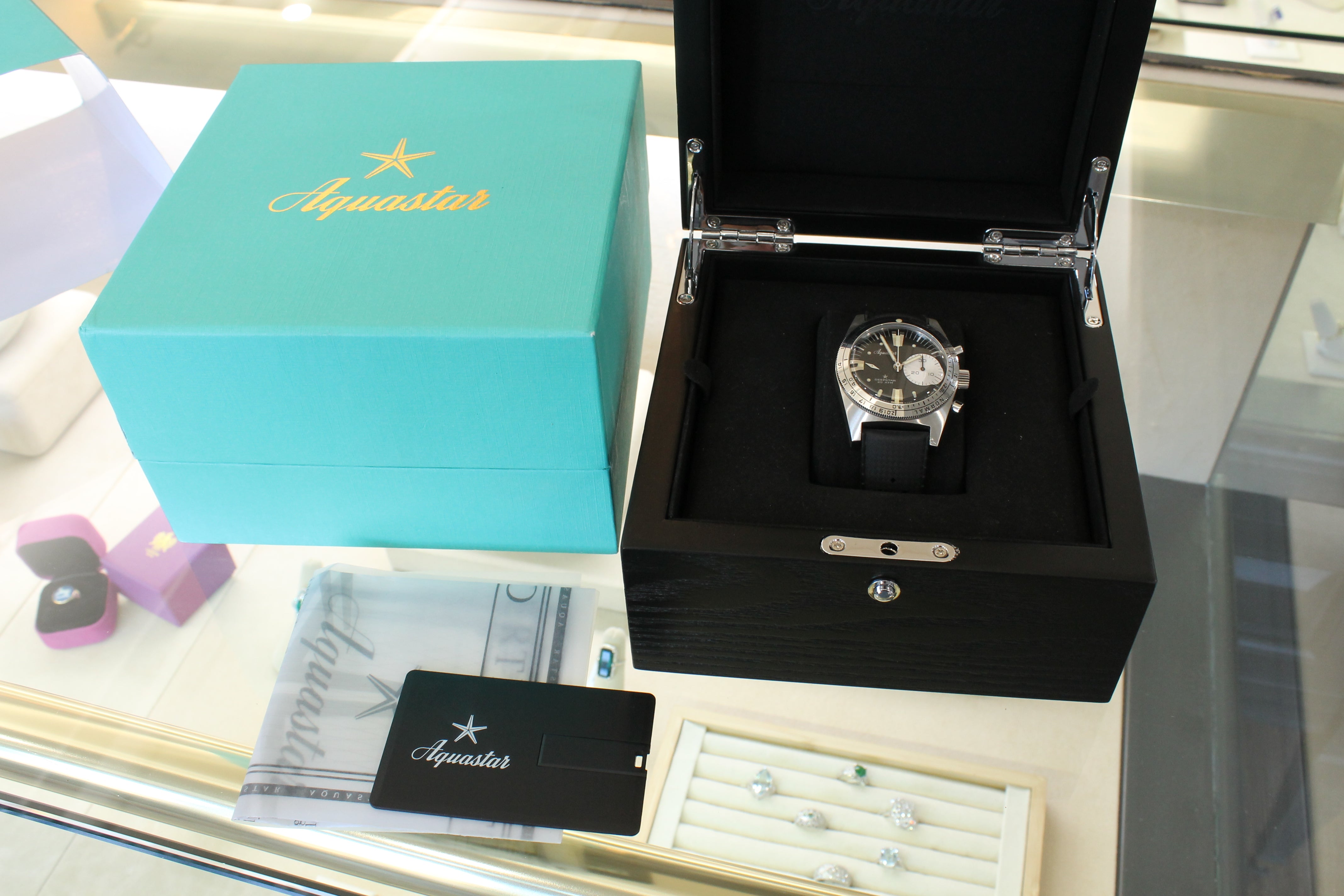 Light Gray Aquastar Big Eye Deepstar Reissue 41mm Steel Automatic Chronograph Watch w/ Box