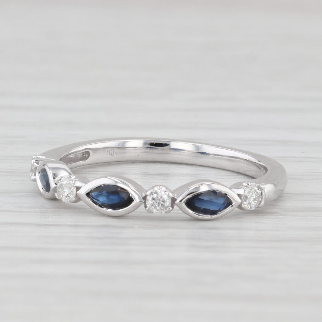 Light Gray New 0.44ctw Blue Sapphire Diamond Ring 10k White Gold Stackable Wedding Size 7