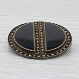 Onyx Marcasite Vintage Brooch Sterling Silver Round Circle Statement Pin