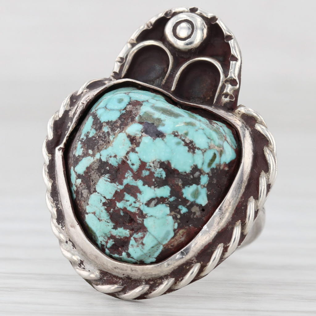 Vintage Native American Turquoise Ring Sterling Silver Statement Size 5.25