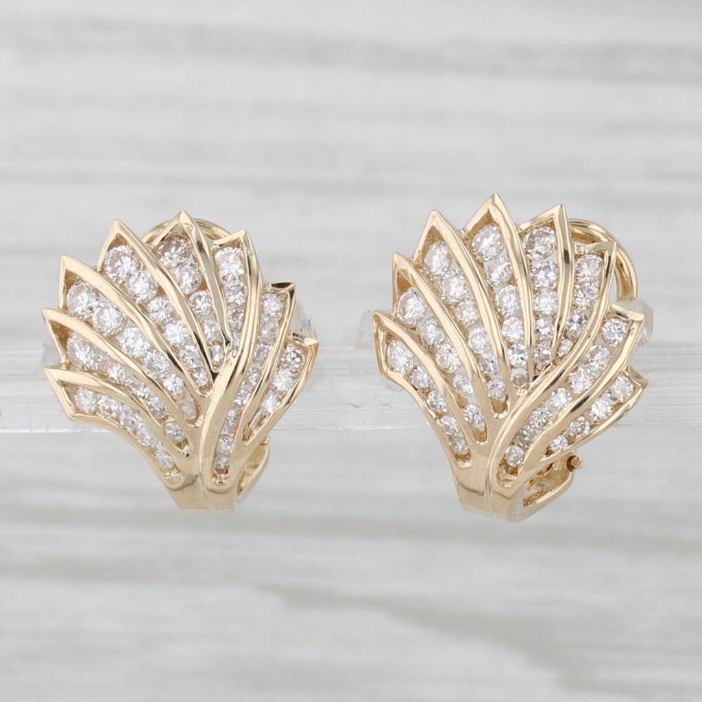 Light Gray 0.60ctw Diamond Shell Stud Earrings 14k Yellow Gold Omega Back