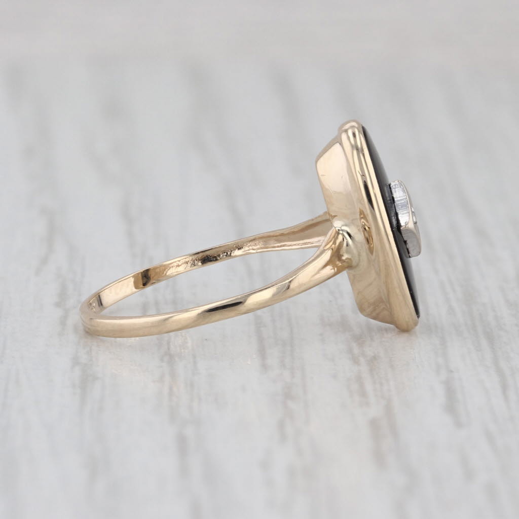 Vintage Onyx Diamond Signet Ring 10k Yellow Gold Size 6.25