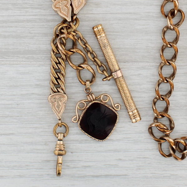 Victorian Antique Watch Fob Chain Necklace Pendant Sardonyx Intaglio Gold Filled