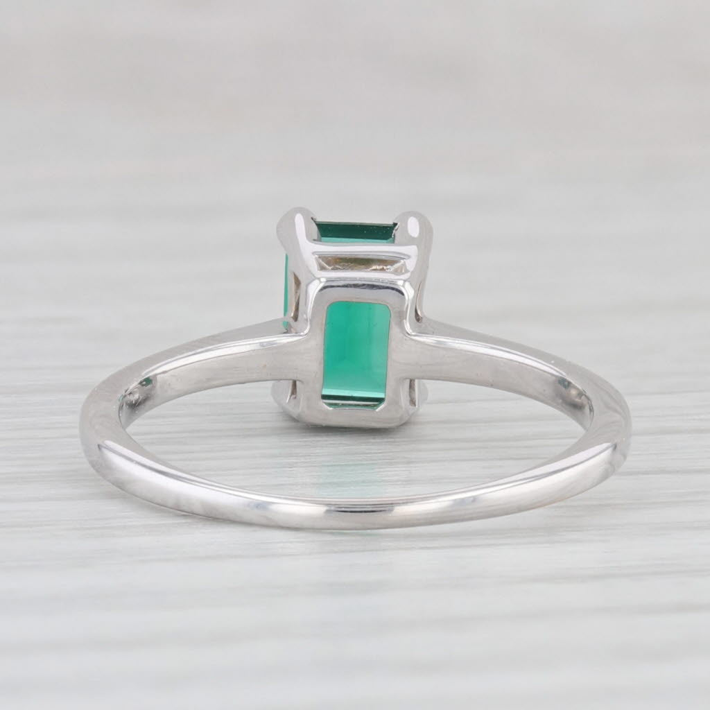 Light Gray 0.90ct Lab Created Emerald Ring 14k White Gold Emerald Cut Solitaire