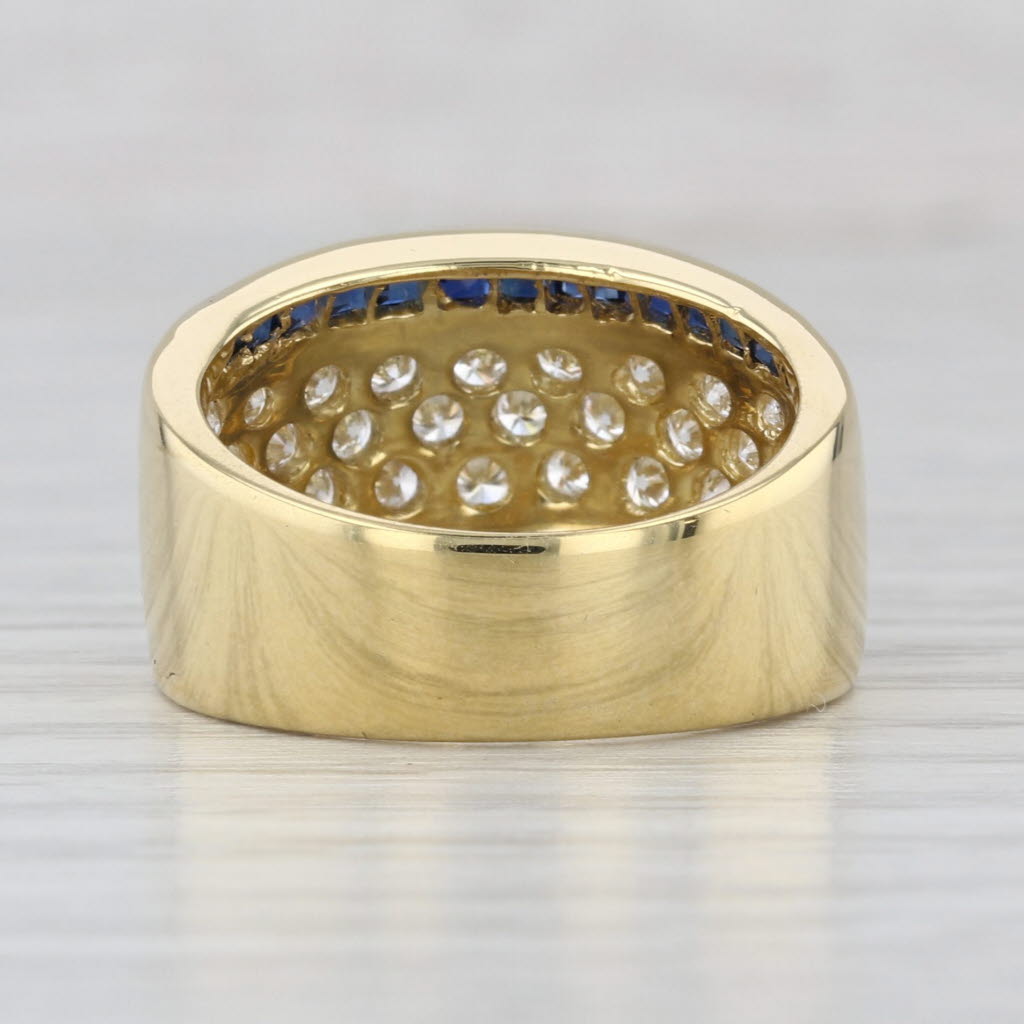 1.87ctw Pave Diamond Blue Sapphire Pave Ring 18k Yellow Gold Size 6.75