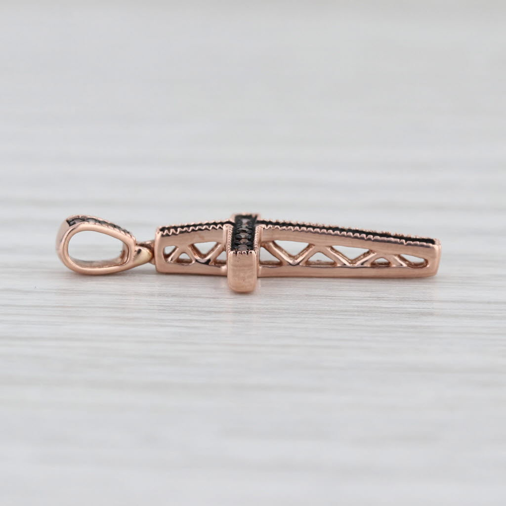 Brown Orange Diamond Cross Pendant 10k Rose Gold Small Drop