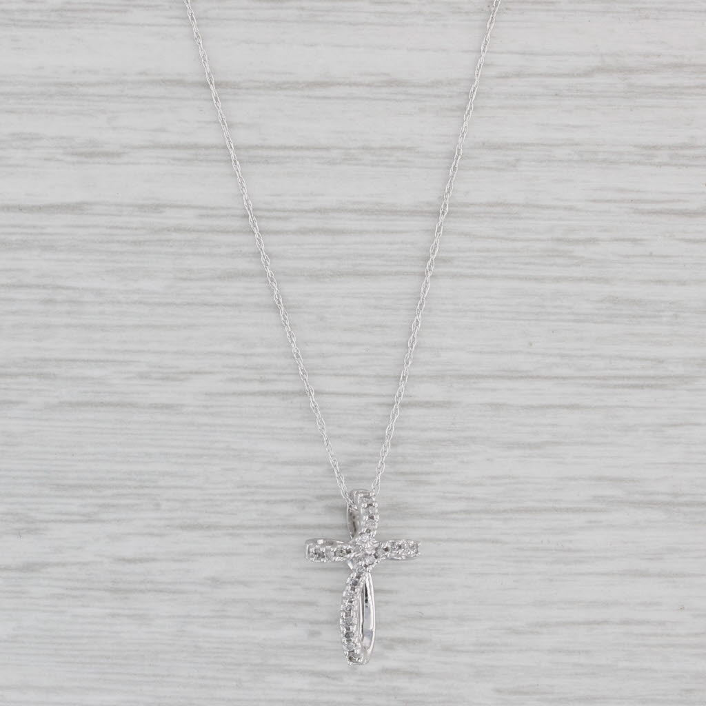 Gray Diamond Cross Pendant Necklace 10k White Gold 19.5" Rope Chain