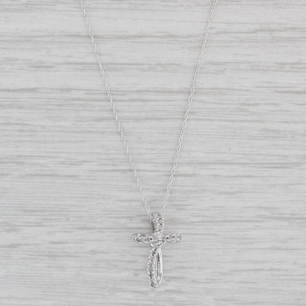 Diamond Cross Pendant Necklace 10k White Gold 19.5" Rope Chain