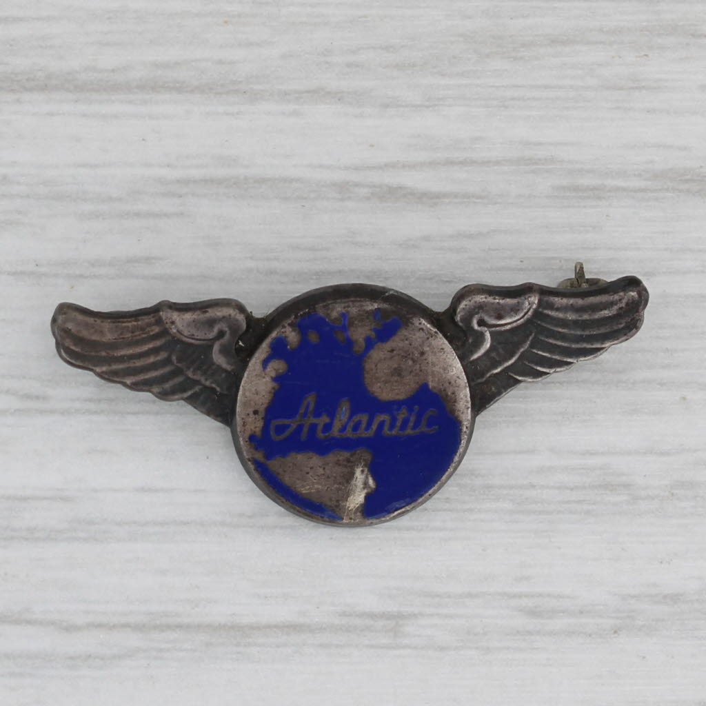 Gray Atlantic Airlines Winged Pin Vintage Sterling Silver Enamel