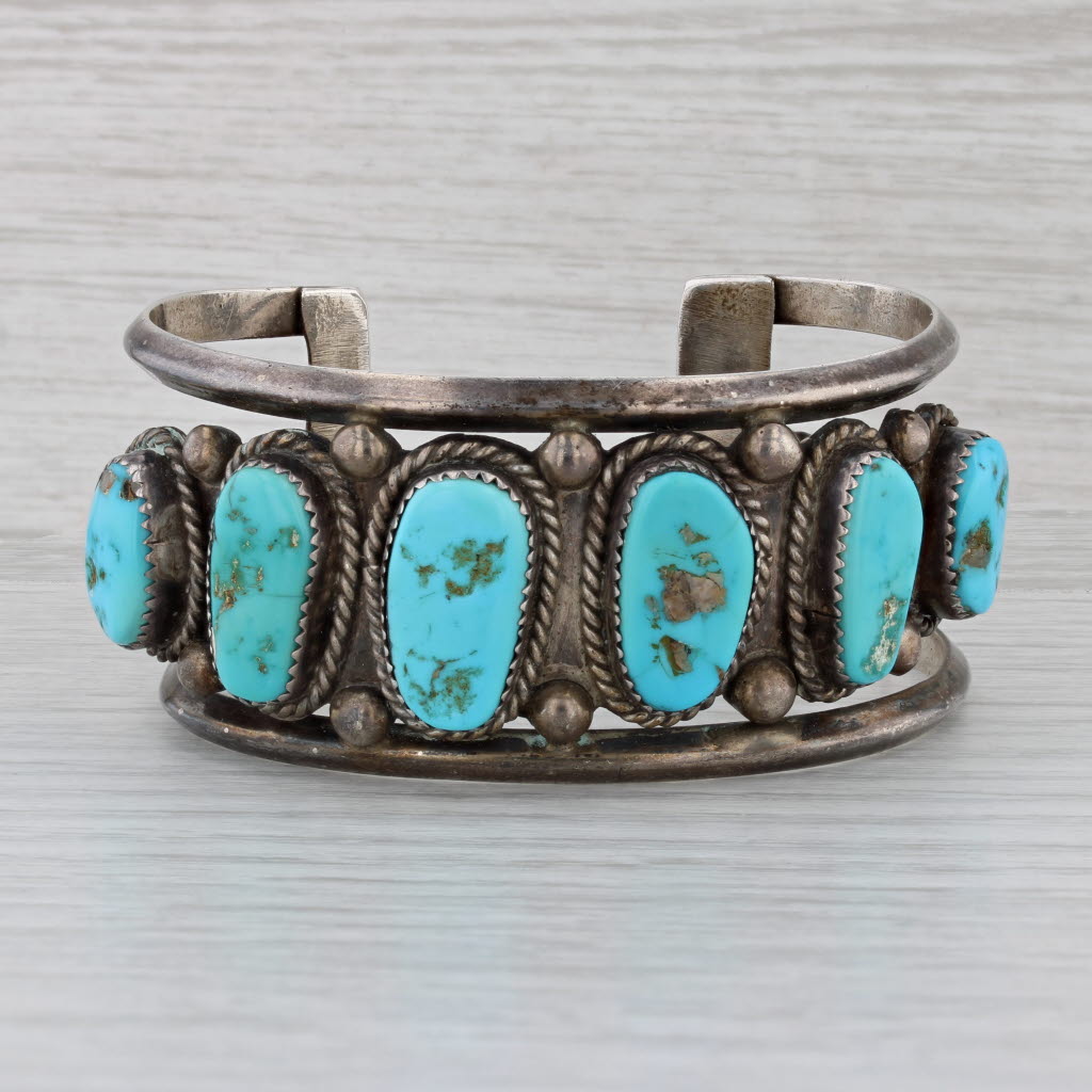 Gray Native American Turquoise Cuff Bracelet Sterling Silver Vintage Mar Kaya 6.75"