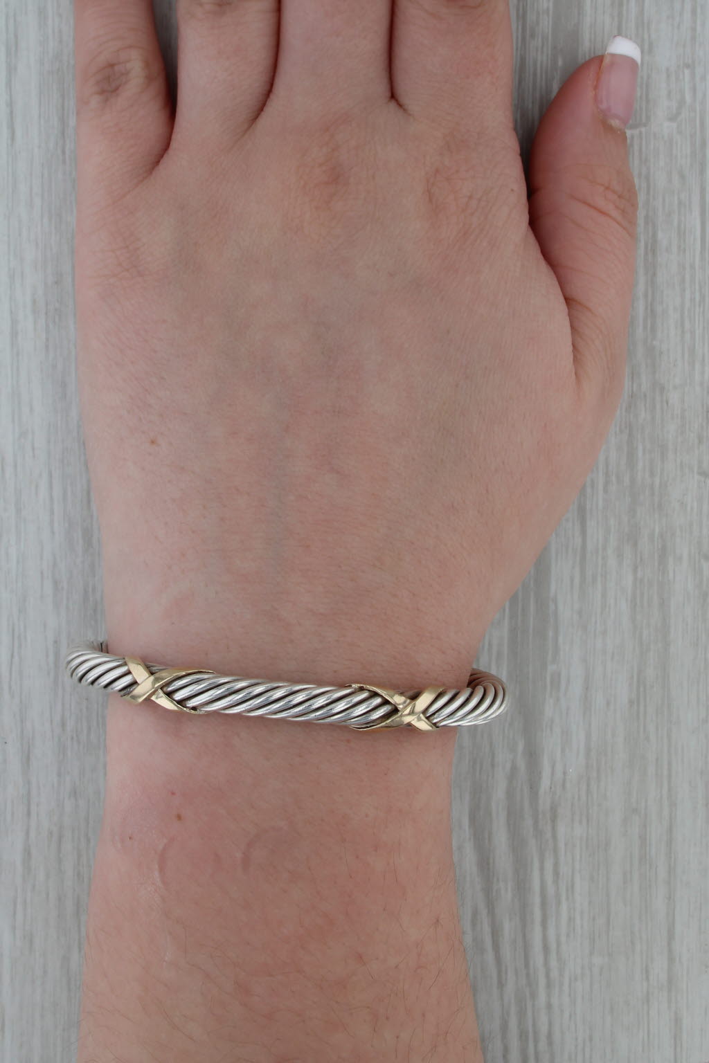 Cable Twsit X Cuff Bracelet Sterling Silver 14k Gold 7.5"