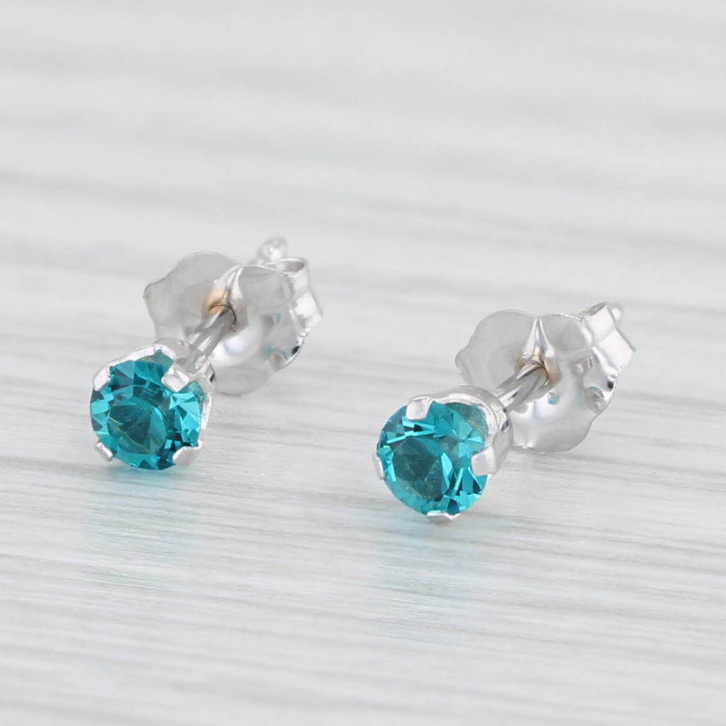 Light Gray Turquoise Blue Glass Stud Earrings 14k White Gold Round Solitaire Studs