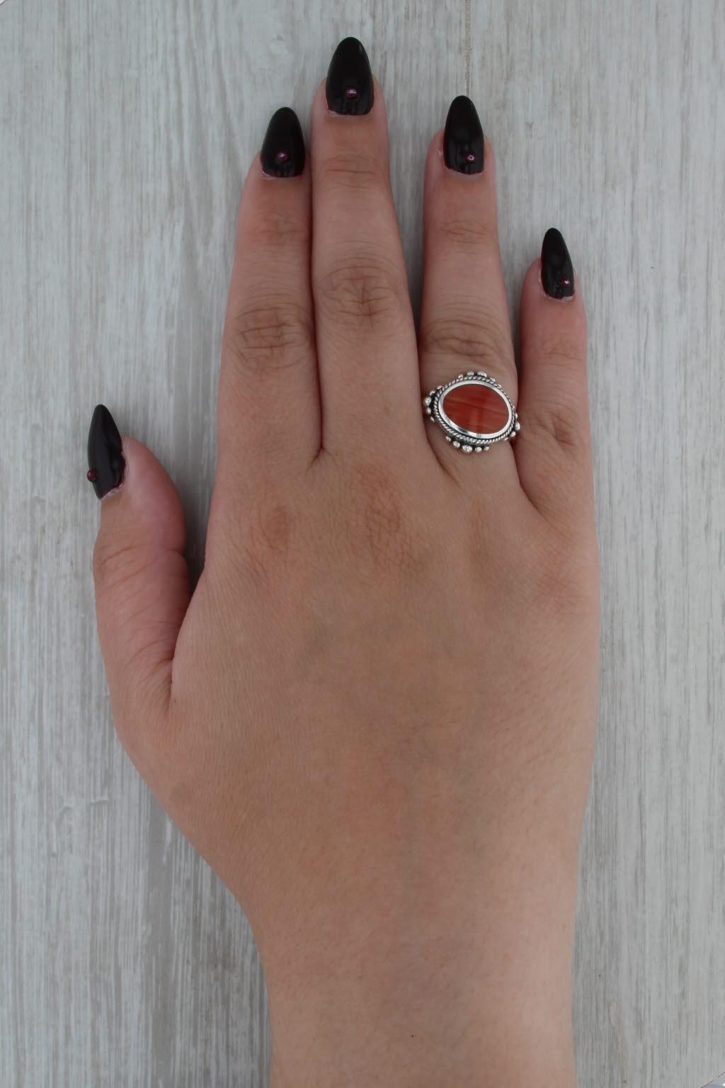 Orange Resin Bead Accented Ring Sterling Silver Size 8