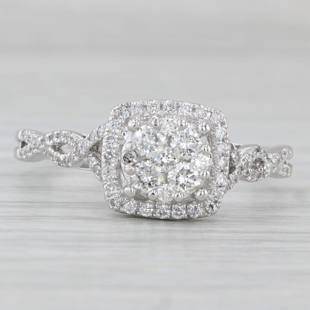 Gray 0.57ctw Round Diamond Halo Engagement Ring 14k White Gold Size 10