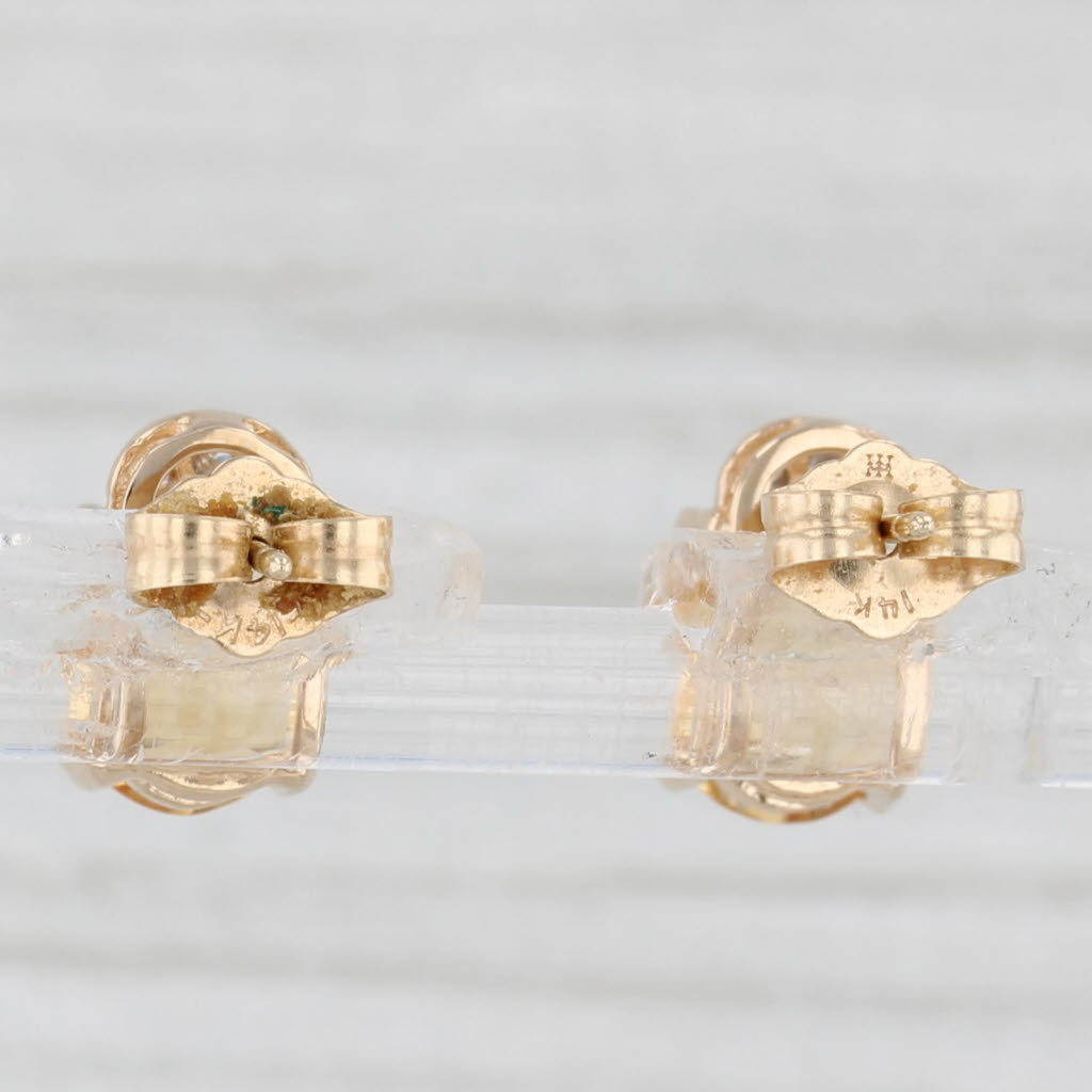 Light Gray Yellow Orange Citrine Diamond Stud Earrings 14k Yellow Gold