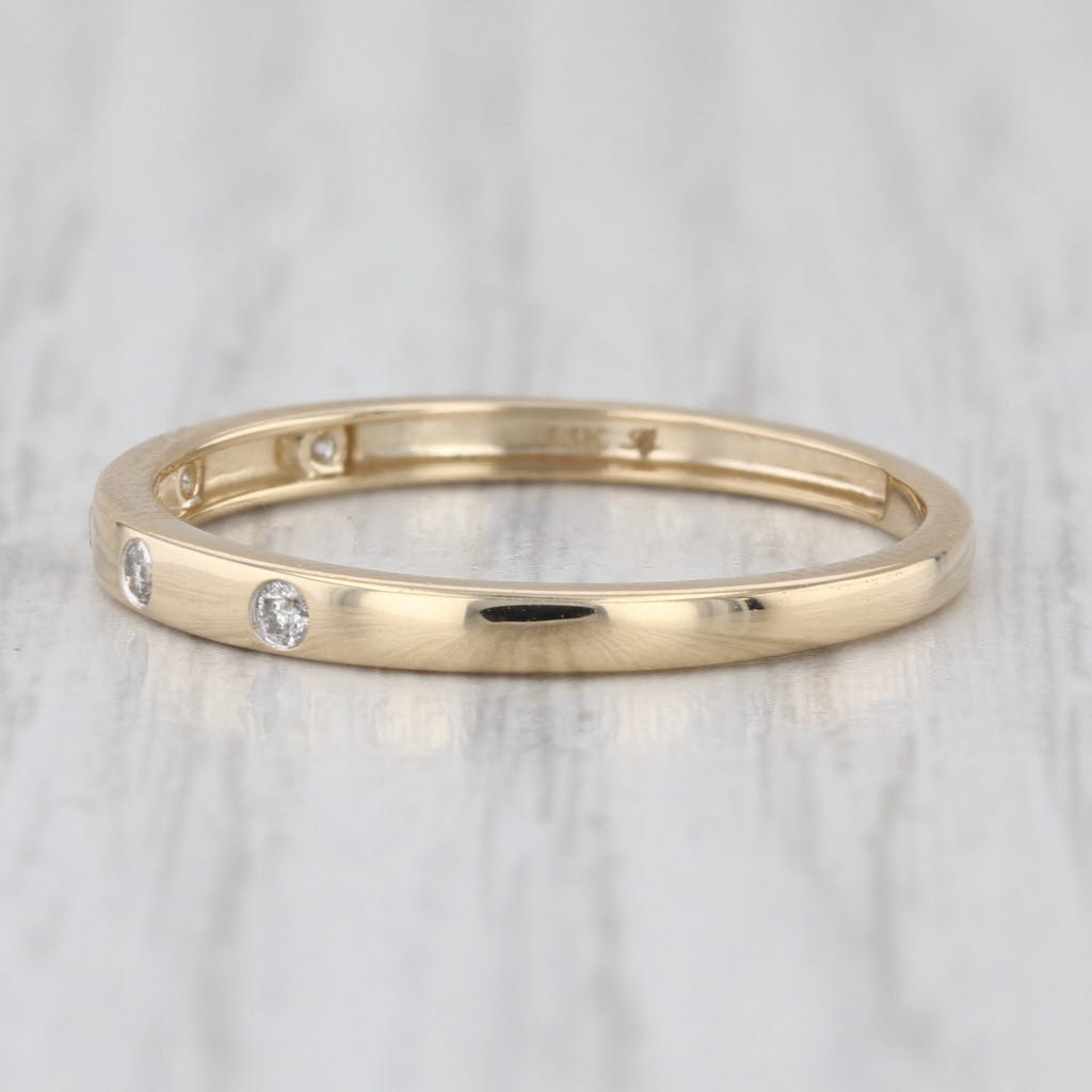 Diamond Dots Wedding Band 14k Yellow Gold Stackable Ring Size 7.25