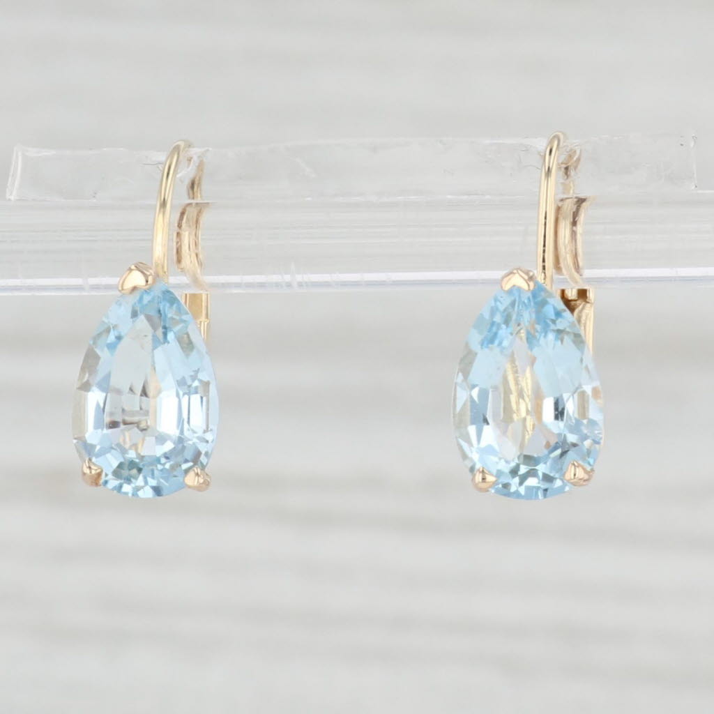 Light Gray 2.40ctw Pear Solitaire Aquamarine Drop Earrings 14k Yellow Gold Leverbacks