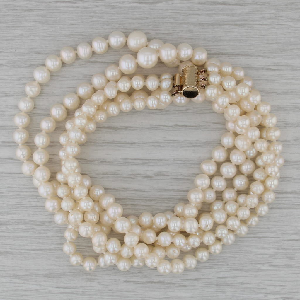 3-Strand Graduated Cultured Pearl Necklace 14k Yellow Gold 17"