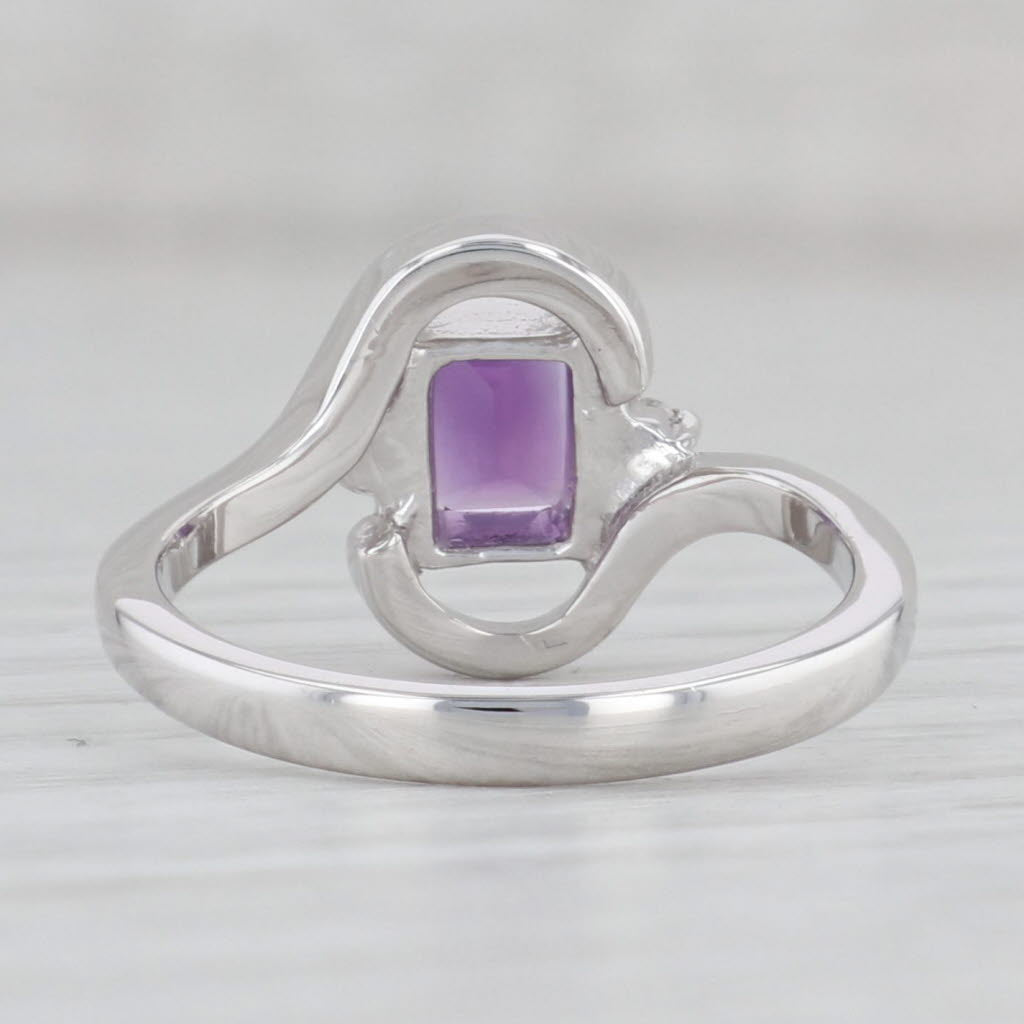 Light Gray 0.94ctw Amethyst Diamond Ring 14k White Gold Size 6 Bypass