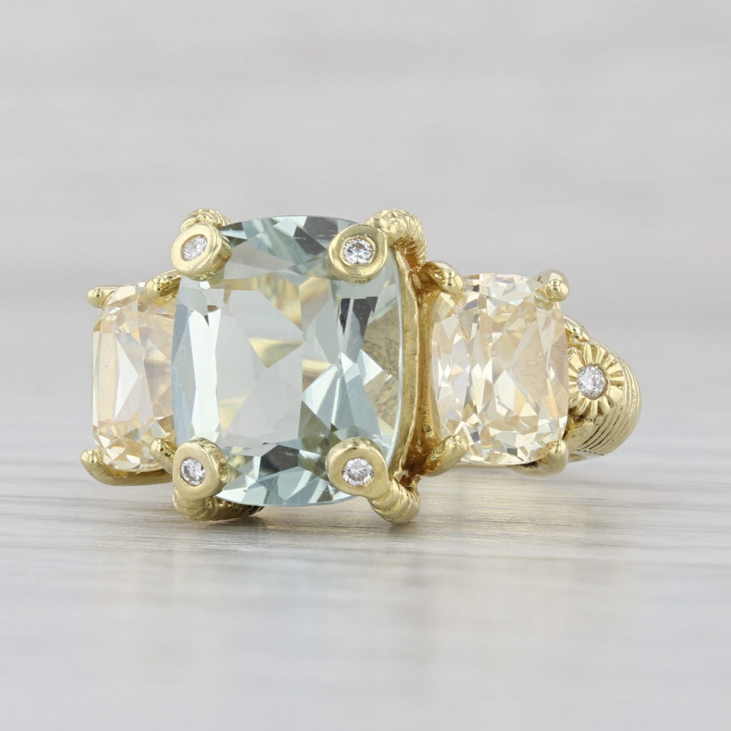 Judith Ripka Prasiolite Green Amethyst Diamond Ring 18k Yellow Gold Size 6.25
