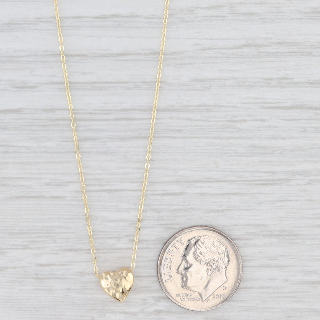 Light Gray New Reversible Heart Slide Pendant Cable Chain Necklace 14k Yellow Gold 18"