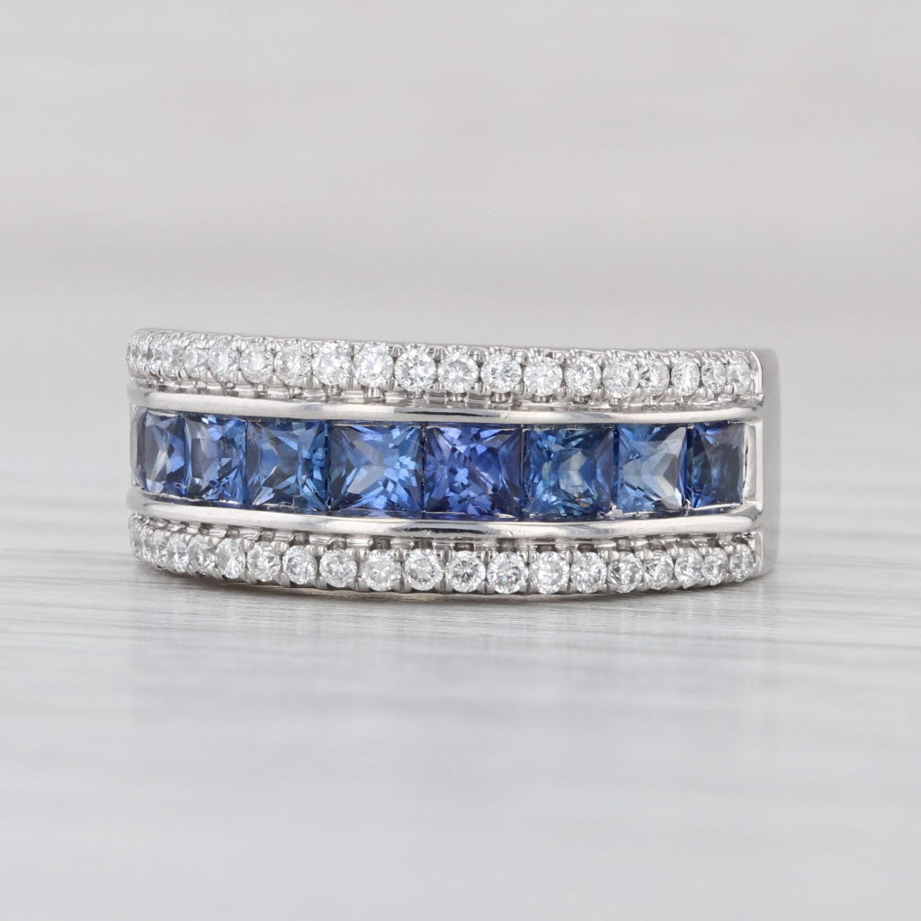1.65ctw Blue Sapphire Diamond Ring 14k White Gold Size 4.25-4.5 Wedding Band
