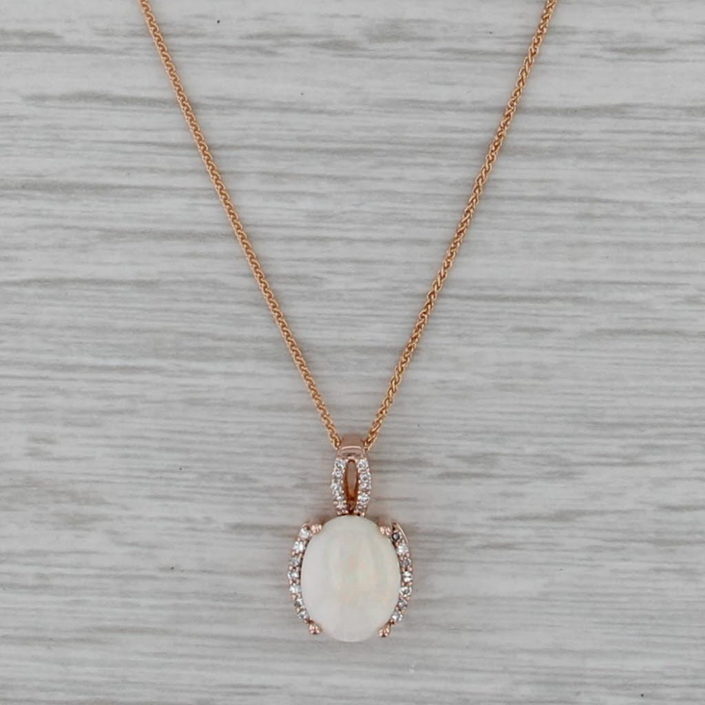 Effy Opal Diamond Pendant Necklace 14k Rose Gold 19" Adjustable Wheat Chain