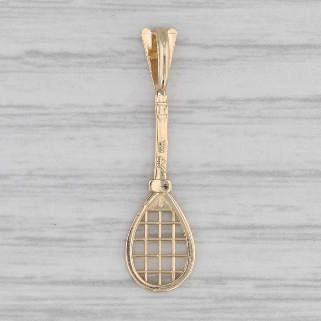 Gray Tennis Racquet Pendant 14k Yellow Gold Drop