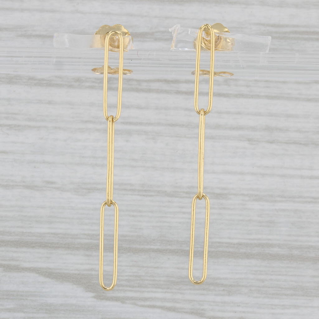 Gray New Paperclip Dangle Earrings 14k Yellow Gold Pierced Drops