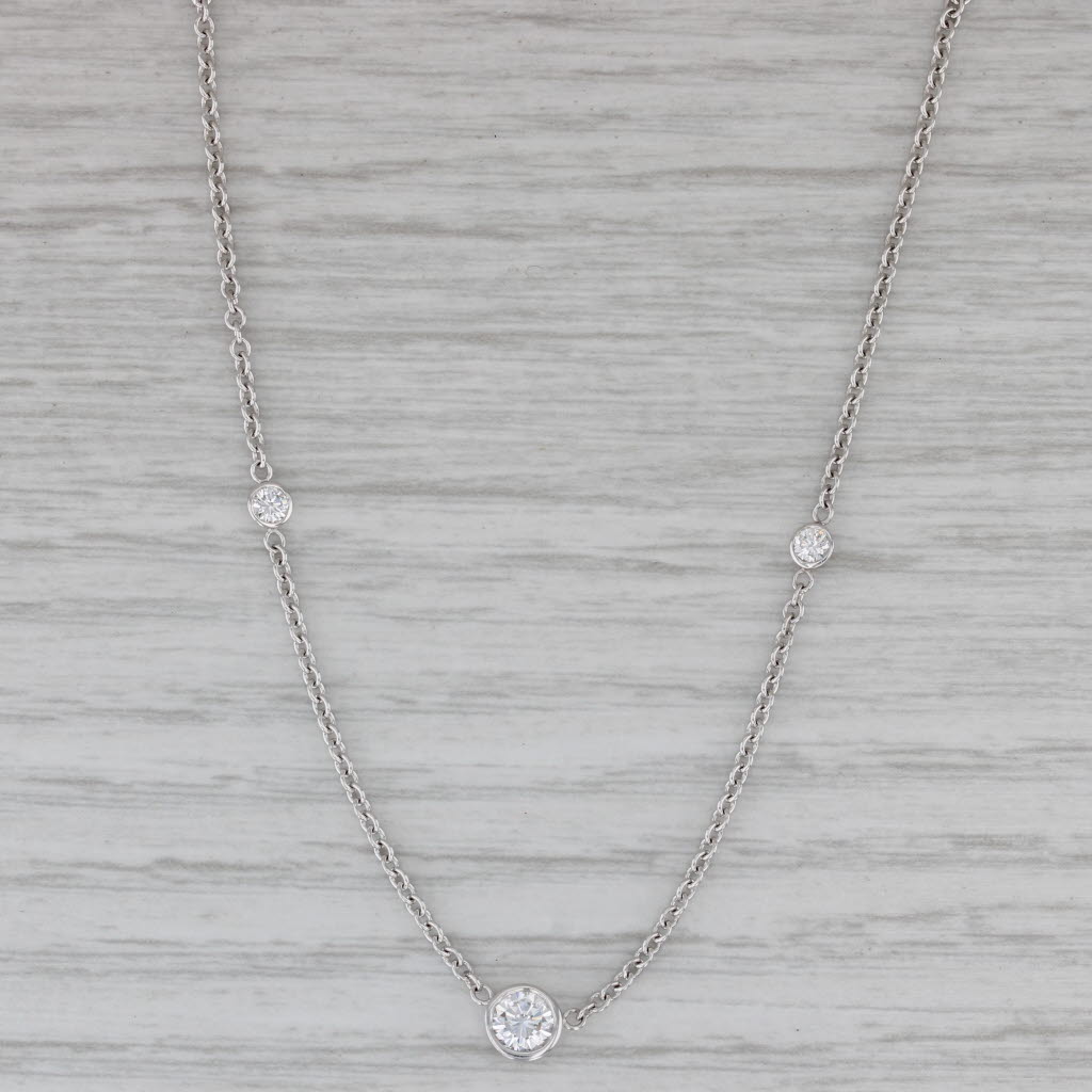 Gray 0.48ctw Diamond Station Necklace 18k White Gold Cable Chain Necklace