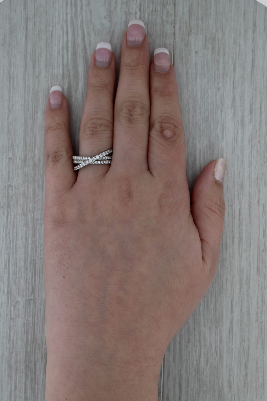 0.73ctw Diamond Crossover Ring 14k White Gold Size 9.5 Anniversary 3-Bands