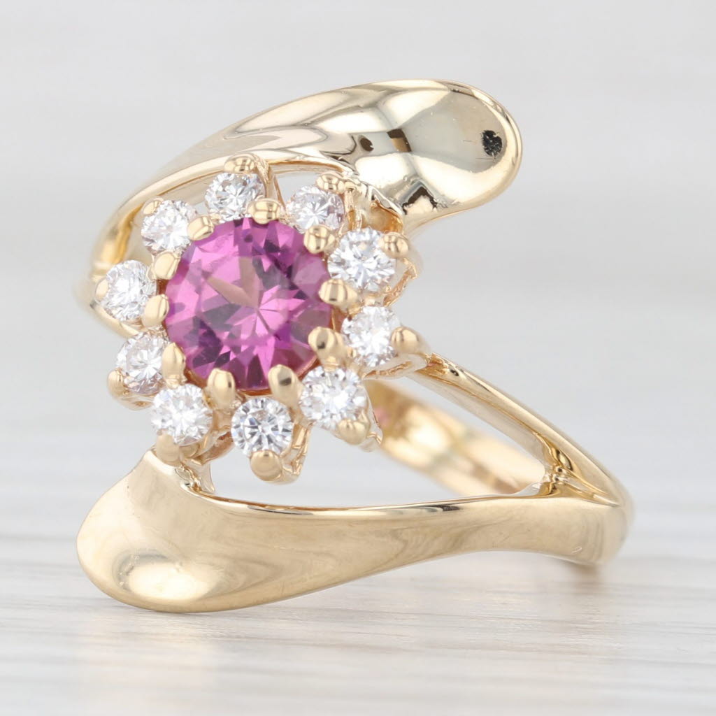 Light Gray 1.13ctw Rhodolite Garnet Diamond Halo Bypass Ring 14k Yellow Gold Size 8