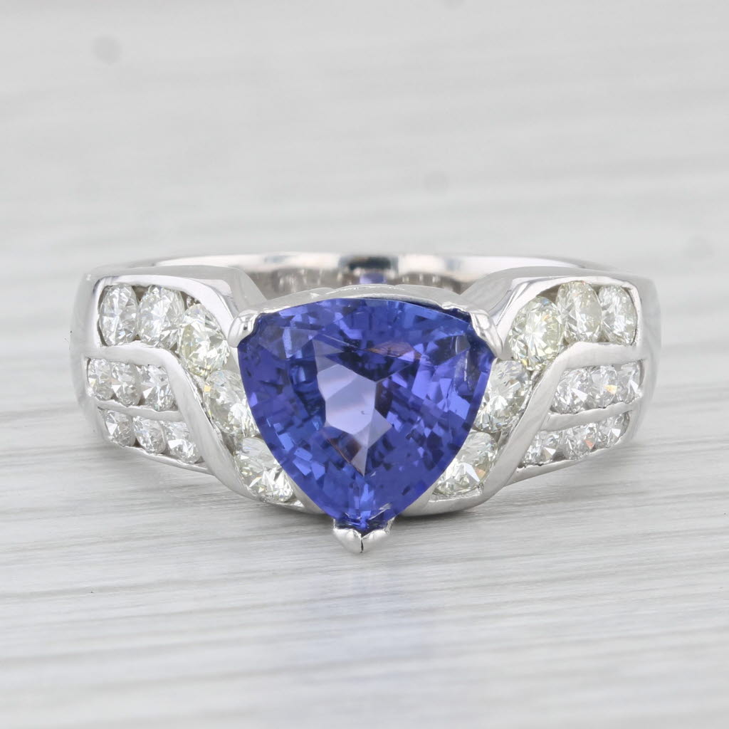 Light Gray 3.30ctw Trillion Tanzanite Diamond Ring 14k White Gold Size 7.75