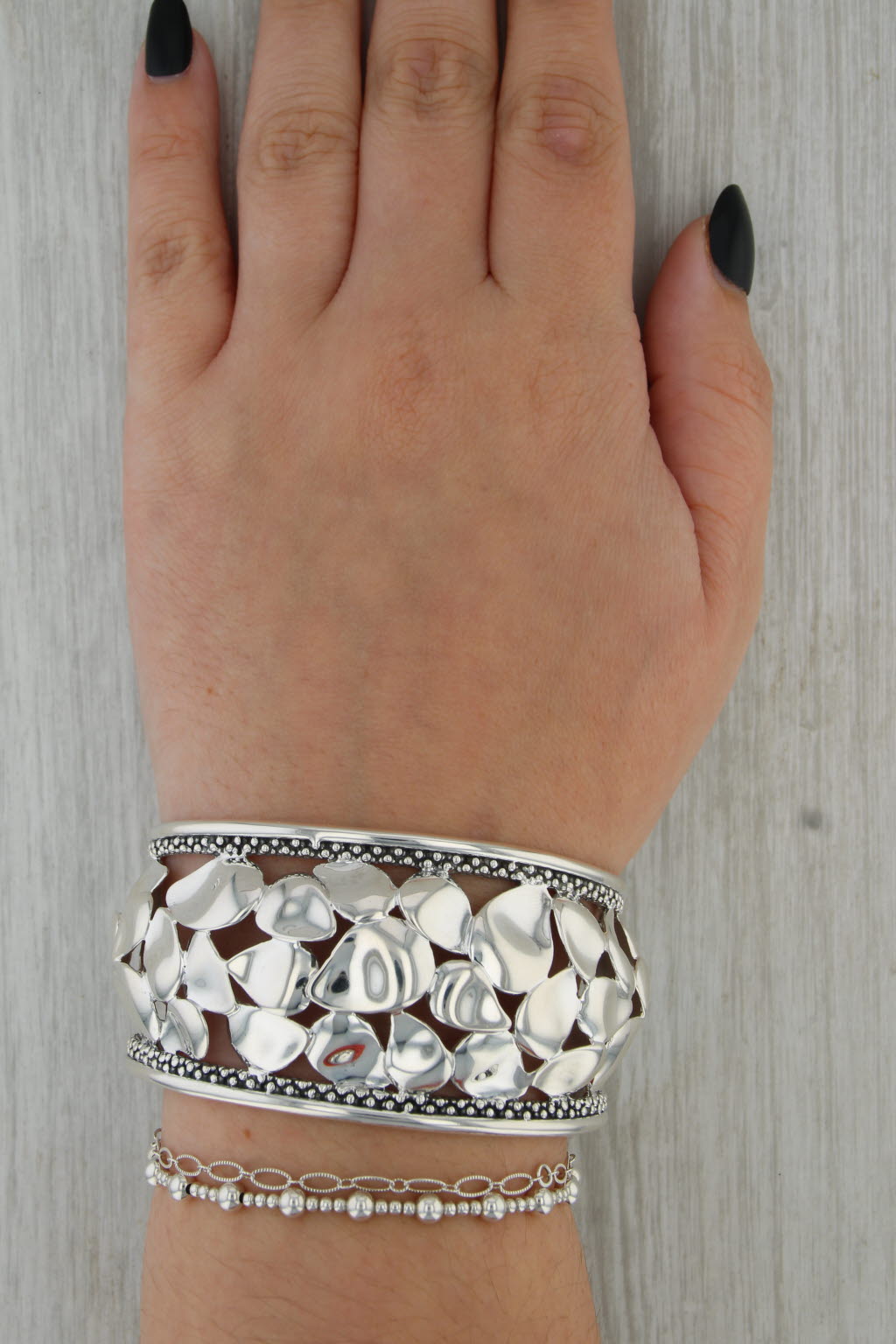 Michael Dawkins Flower Petals Cuff Bracelet Sterling Silver Statement 7.5"