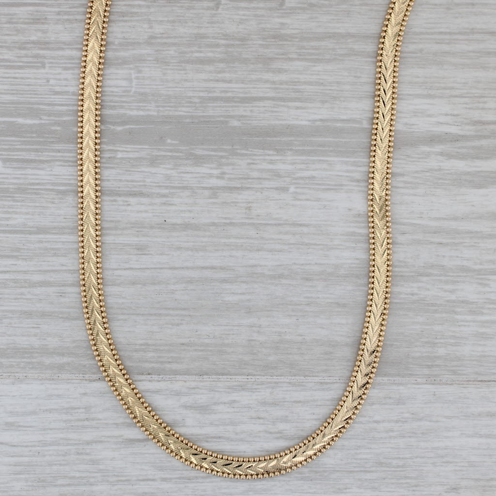 Gray Reversible Pattern Herringbone Chain Necklace 14k Yellow Gold 16" 5.2 mm Italian